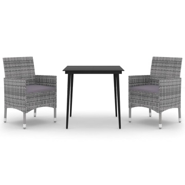 Set mobilier de grădină cu perne, 3 piese, poliratan și sticlă - Img 2