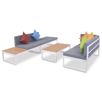 Set mobilier de grădină cu perne, 4 piese, aluminiu și WPC - Img 3