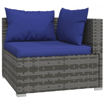 Set mobilier de grădină cu perne, 4 piese, gri, poliratan - Img 4
