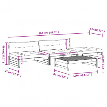 Set mobilier de grădină cu perne, 4 piese, lemn de pin tratat - Img 7