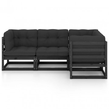 Set mobilier de grădină cu perne, 4 piese, lemn masiv de pin - Img 3