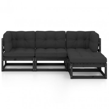 Set mobilier de grădină cu perne, 4 piese, lemn masiv pin - Img 2