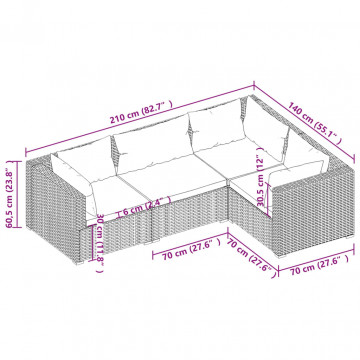 Set mobilier de grădină cu perne, 4 piese, maro, poliratan - Img 7