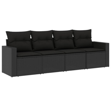 Set mobilier de grădină cu perne, 4 piese, negru, poliratan - Img 2