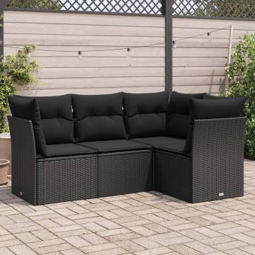 Set mobilier de grădină cu perne, 4 piese, negru, poliratan - Img 1