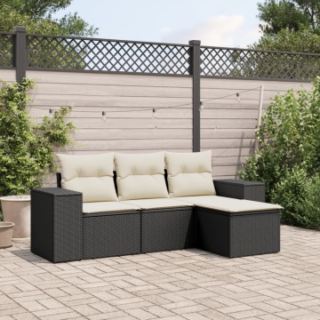 Set mobilier de grădină cu perne, 4 piese, negru, poliratan - Img 1