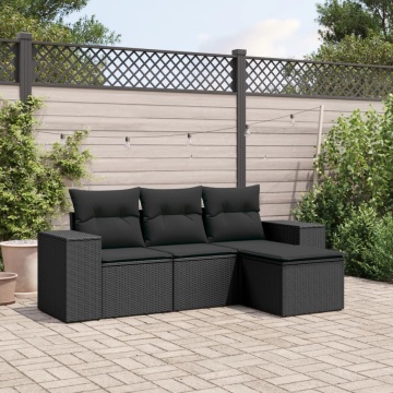Set mobilier de grădină cu perne, 4 piese, negru, poliratan - Img 1