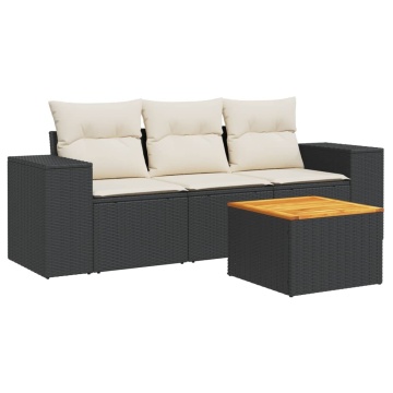 Set mobilier de grădină cu perne, 4 piese, negru, poliratan - Img 2