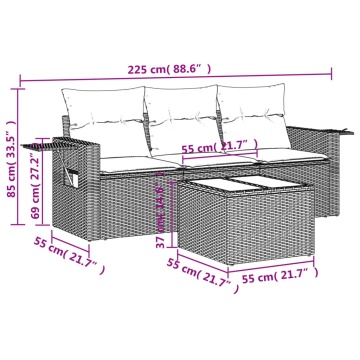 Set mobilier de grădină cu perne, 4 piese, negru, poliratan - Img 3