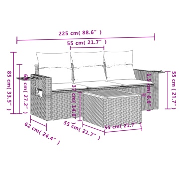 Set mobilier de grădină cu perne, 4 piese, negru, poliratan - Img 3