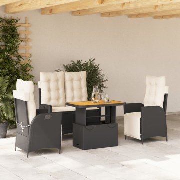 Set mobilier de grădină cu perne, 4 piese, negru, poliratan - Img 1
