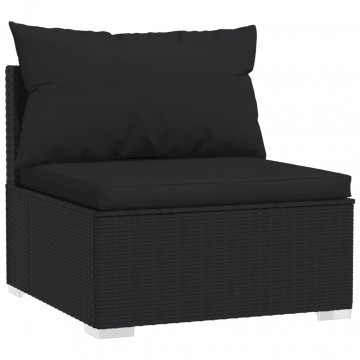 Set mobilier de grădină cu perne, 4 piese, negru, poliratan - Img 4