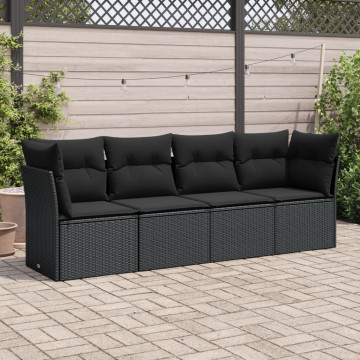 Set mobilier de grădină cu perne, 4 piese, negru, poliratan - Img 1