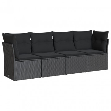 Set mobilier de grădină cu perne, 4 piese, negru, poliratan - Img 2