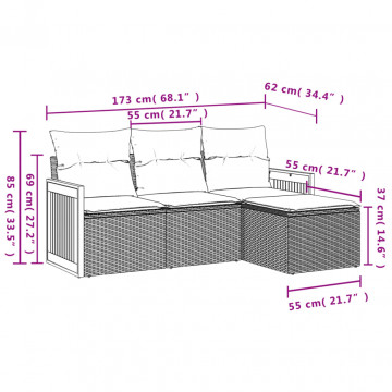 Set mobilier de grădină cu perne, 4 piese, negru, poliratan - Img 3