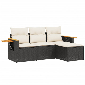 Set mobilier de grădină cu perne, 4 piese, negru, poliratan - Img 2