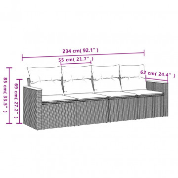 Set mobilier de grădină cu perne, 4 piese, negru, poliratan - Img 5