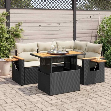 Set mobilier de grădină cu perne, 4 piese poliratan/lemn acacia - Img 1