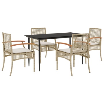 Set mobilier de grădină cu perne, 5 piese, bej, poliratan - Img 2