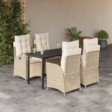 Set mobilier de grădină cu perne, 5 piese, bej, poliratan - Img 1