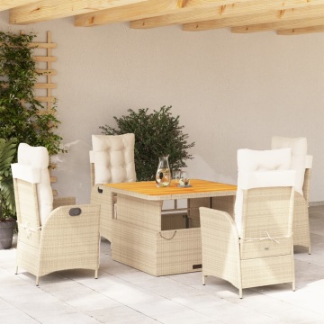 Set mobilier de grădină cu perne, 5 piese, bej, poliratan - Img 1