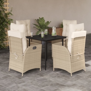Set mobilier de grădină cu perne, 5 piese, bej, poliratan - Img 1