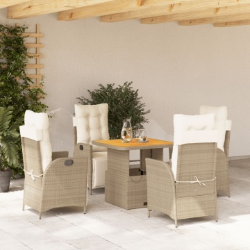 Set mobilier de grădină cu perne, 5 piese, bej, poliratan - Img 1