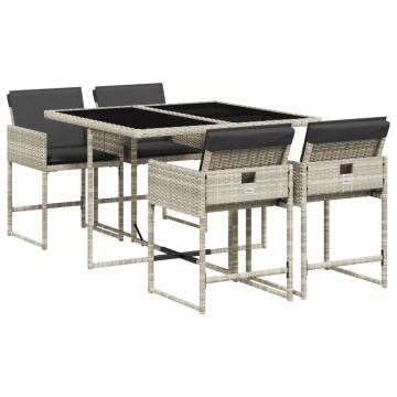 Set mobilier de grădină cu perne, 5 piese gri deschis poliratan - Img 2