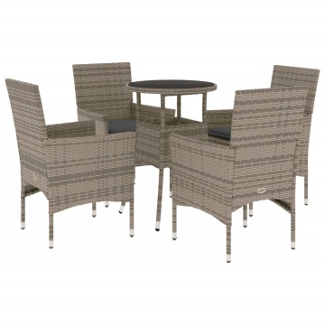 Set mobilier de grădină cu perne 5 piese gri poliratan & sticlă - Img 2