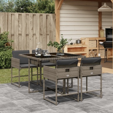 Set mobilier de grădină cu perne, 5 piese, gri, poliratan - Img 1