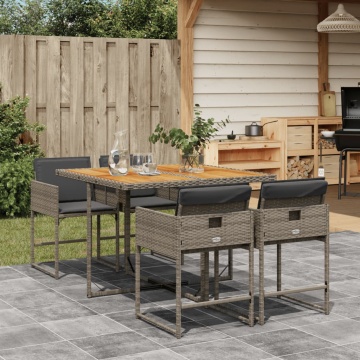 Set mobilier de grădină cu perne, 5 piese, gri, poliratan - Img 1