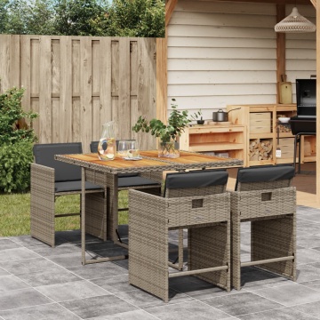 Set mobilier de grădină cu perne, 5 piese, gri, poliratan - Img 1