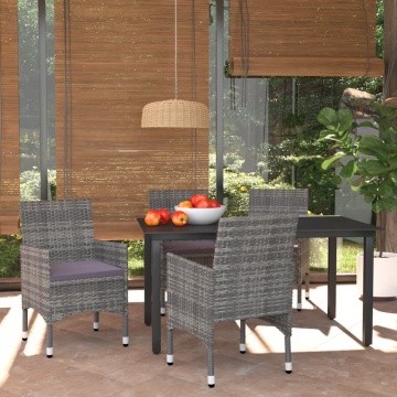 Set mobilier de grădină cu perne, 5 piese, gri, poliratan - Img 1