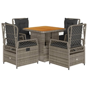 Set mobilier de grădină cu perne, 5 piese, gri, poliratan - Img 2