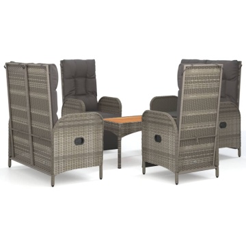 Set mobilier de grădină cu perne, 5 piese, gri, poliratan - Img 2