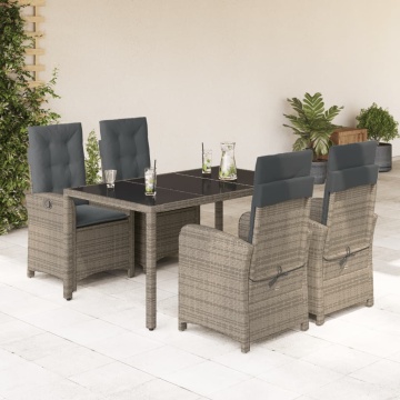 Set mobilier de grădină cu perne, 5 piese, gri, poliratan - Img 1