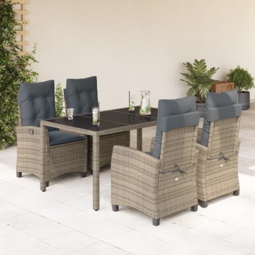 Set mobilier de grădină cu perne, 5 piese, gri, poliratan - Img 1