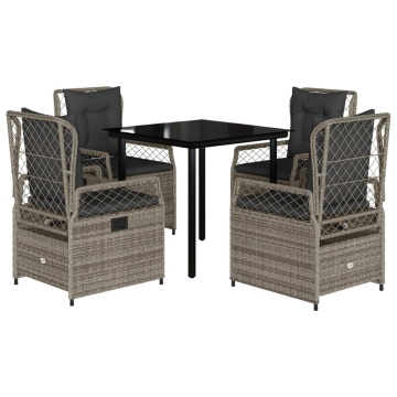 Set mobilier de grădină cu perne, 5 piese, gri, poliratan - Img 2