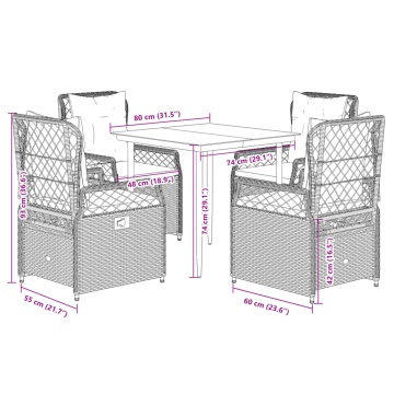 Set mobilier de grădină cu perne, 5 piese, gri, poliratan - Img 7