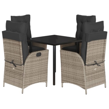 Set mobilier de grădină cu perne, 5 piese, gri, poliratan - Img 2