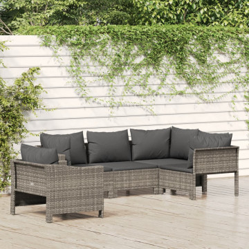 Set mobilier de grădină cu perne, 5 piese, gri, poliratan - Img 1