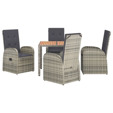 Set mobilier de grădină cu perne, 5 piese, gri, poliratan - Img 3