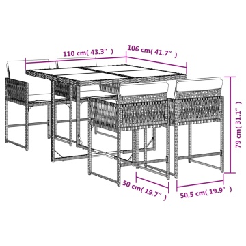 Set mobilier de grădină cu perne, 5 piese, gri, poliratan - Img 4