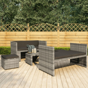 Set mobilier de grădină cu perne, 5 piese, gri, poliratan - Img 1
