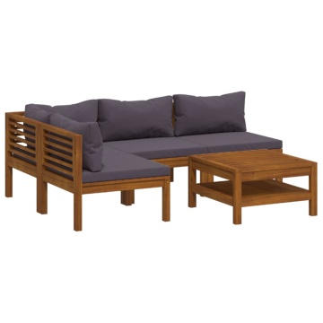 Set mobilier de grădină cu perne, 5 piese, lemn masiv acacia - Img 2