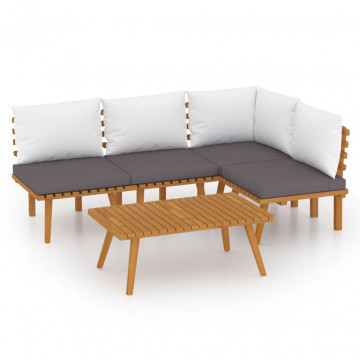 Set mobilier de grădină cu perne, 5 piese, lemn masiv acacia - Img 2
