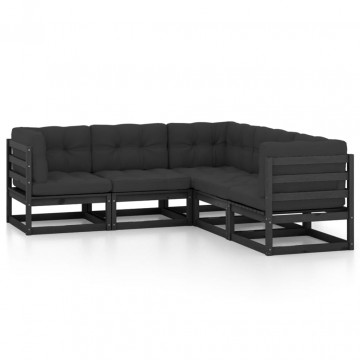 Set mobilier de grădină cu perne, 5 piese, lemn masiv de pin - Img 2