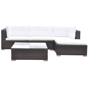 Set mobilier de grădină cu perne, 5 piese, maro, poliratan - Img 4