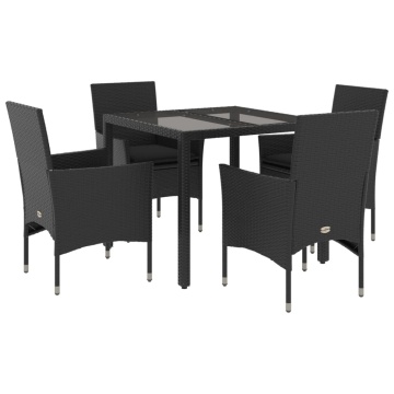 Set mobilier de grădină cu perne 5 piese negru poliratan&sticlă - Img 2