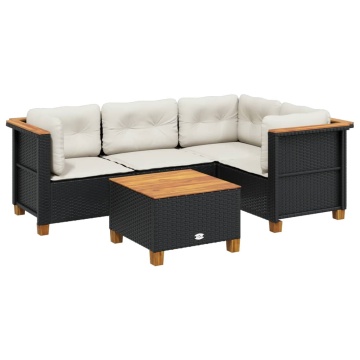 Set mobilier de grădină cu perne, 5 piese, negru, poliratan - Img 2